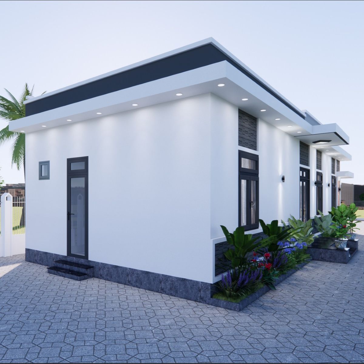 V686 | Bản vẽ thiết kế Full hồ sơ mẫu nhà phố hiện đại 1 tầng 3 phòng ngủ, kích thước 7x18m, bản in A3 đẹp, phối cảnh 3D