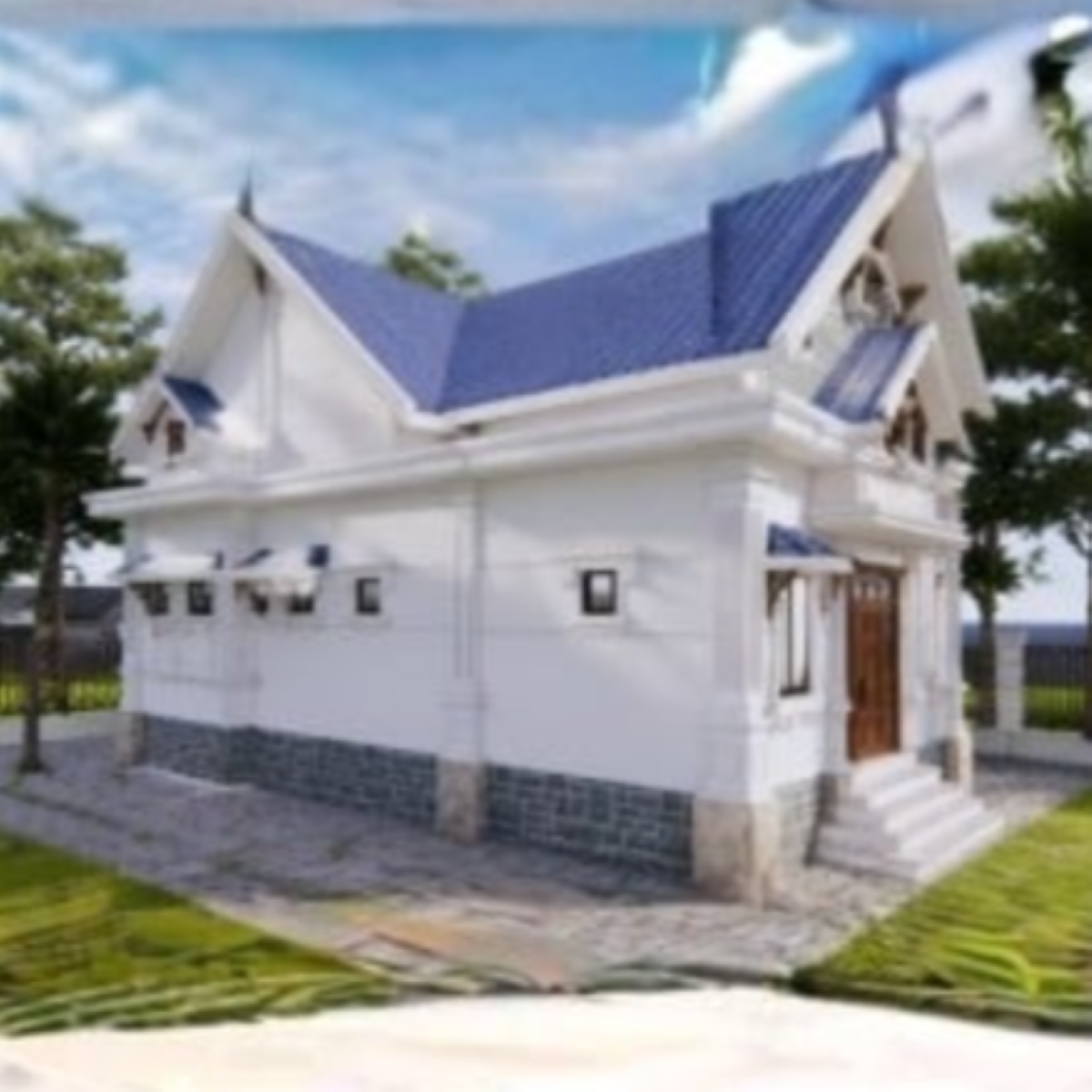 V361 | Bản vẽ thiết kế Kiến trúc mẫu nhà vườn mái Thái 1 tầng 4 phòng ngủ, kích thước 11.5x13.5m, bản in A3 đẹp, phối cảnh 3D