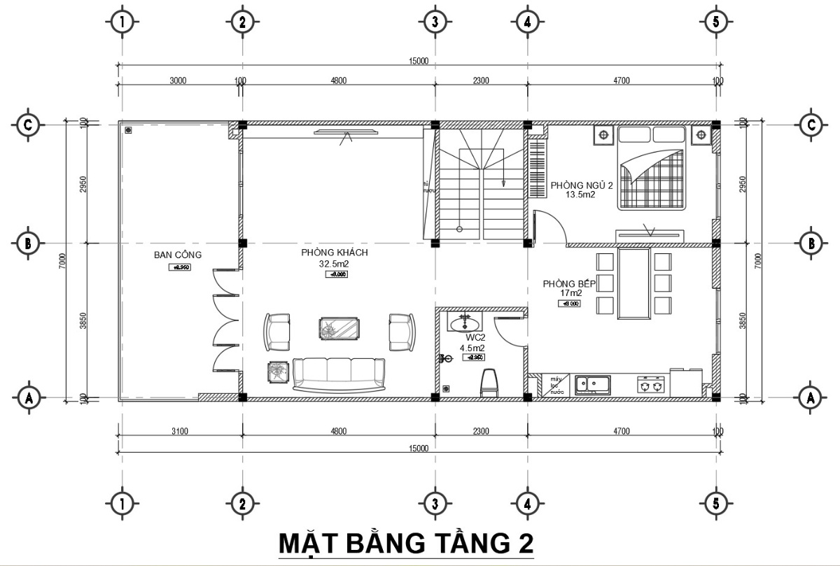 V932 | Bản vẽ thiết kế Full hồ sơ mẫu nhà phố hiện đại 3 tầng 3 phòng ngủ, kích thước 7x15m, in A3 đẹp, phối cảnh 3D