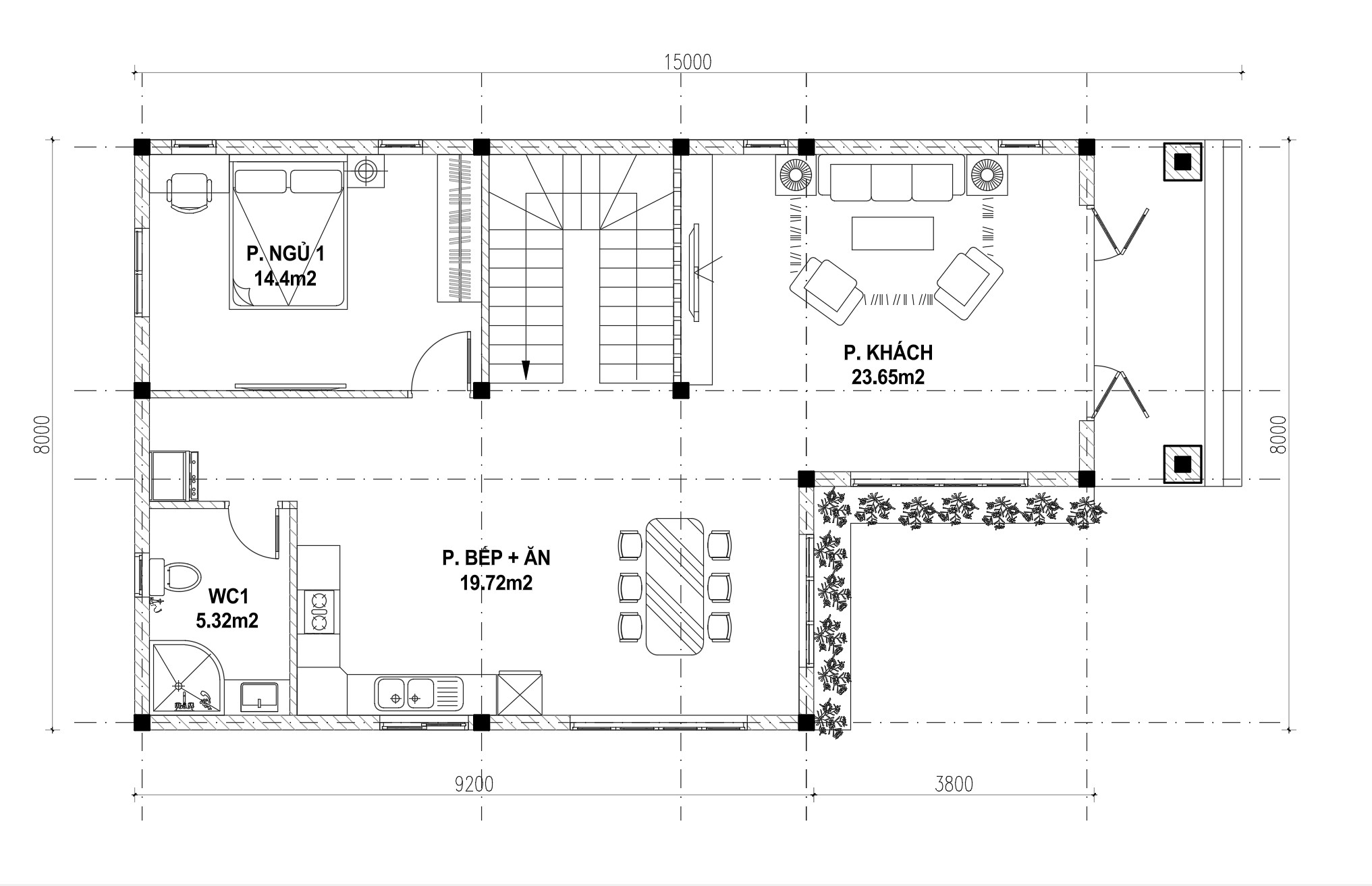 V731 | Bản vẽ phương án công năng mẫu nhà mái Nhật 2 tầng 3 phòng ngủ và 1 phòng làm việc, kích thước 8x15m, bản in A3 đẹp