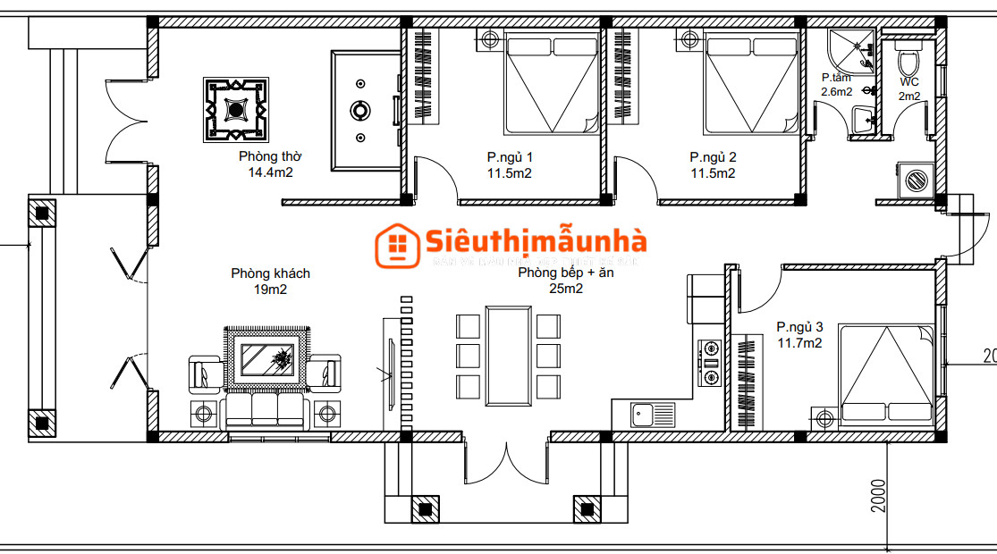 V906 | Bản vẽ Kiến trúc mẫu nhà mái Thái 1 tầng đẹp kích thước 10x17, 3 phòng ngủ.
