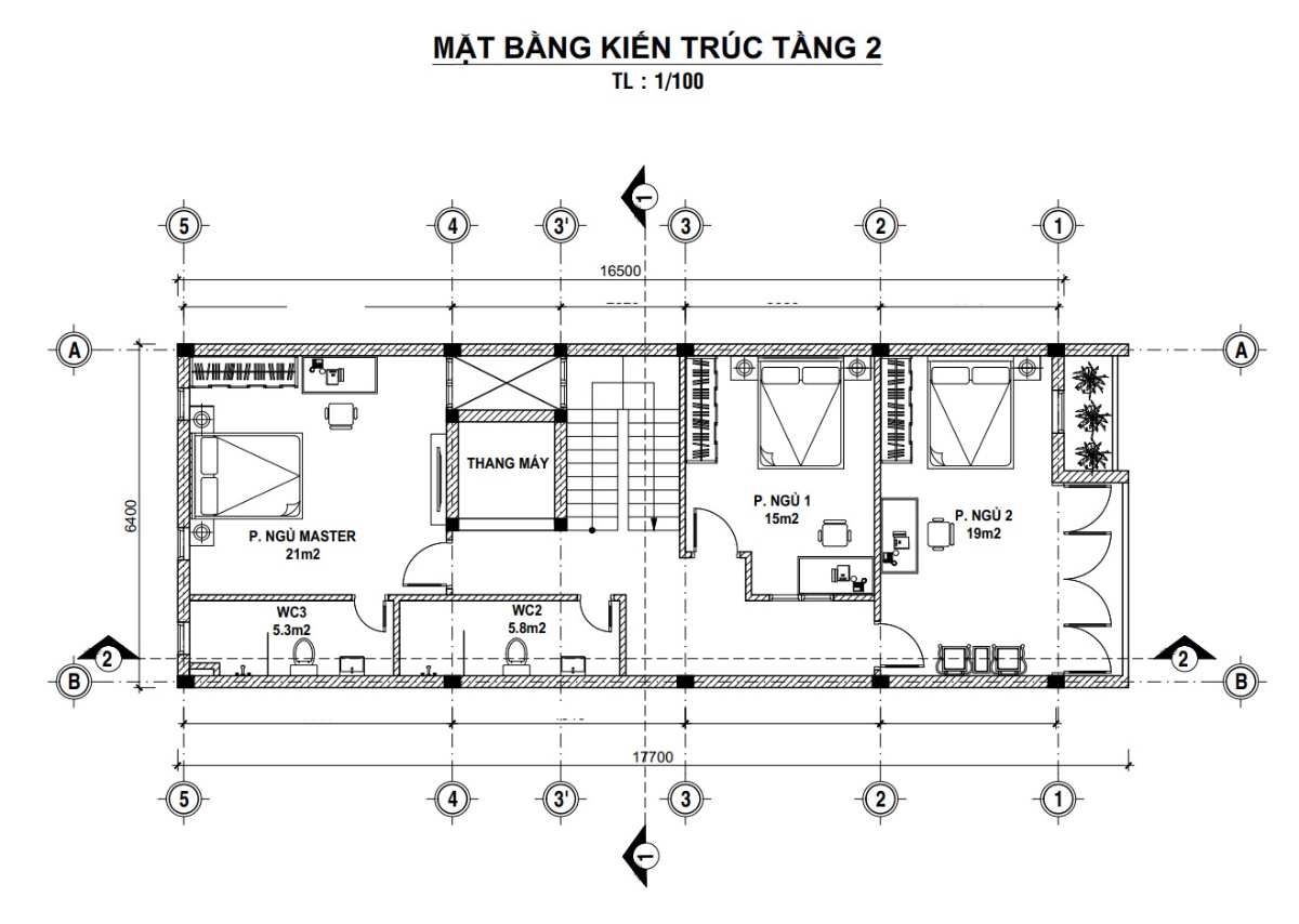 V521 | Bản vẽ thiết kế Full hồ sơ mẫu nhà phố hiện đại 4 tầng 1 tum, kích thước 6x17m, 5 phòng ngủ, bản in A3 đẹp phối cảnh 3D