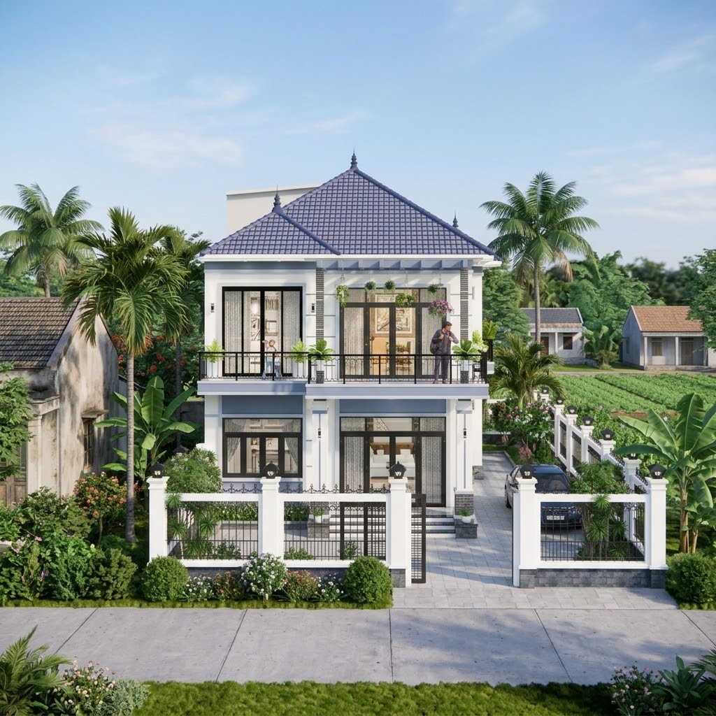 V898 | Bản vẽ kiến trúc mẫu nhà mái Nhật 2 tầng hiện đại 3 phòng ngủ mặt tiền 8,7m sâu 11m
