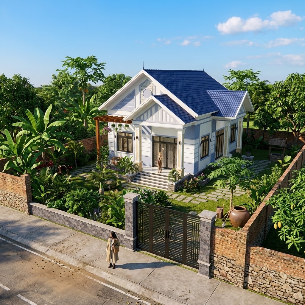 V907 Mẫu thiết kế nhà vườn mái Thái 1 tầng diện tích 11x15, 3 phòng ngủ đầy đủ bản vẽ Kiến trúc, kết cấu, điện nước áp dụng thi công được ngay.