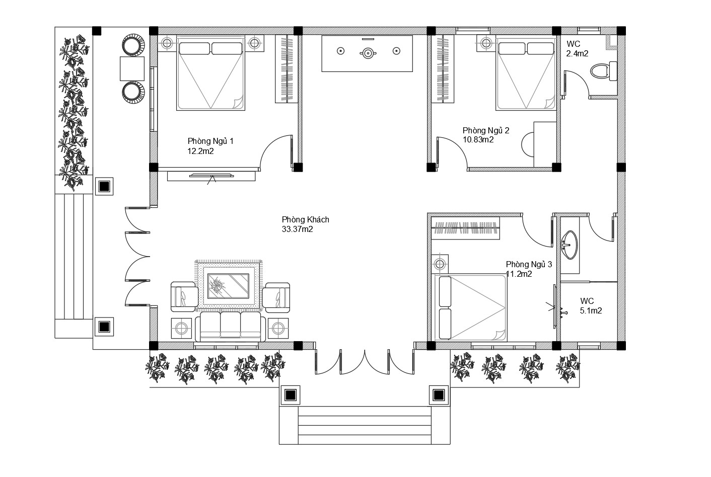 V907 Mẫu thiết kế nhà vườn mái Thái 1 tầng diện tích 11x15, 3 phòng ngủ đầy đủ bản vẽ Kiến trúc, kết cấu, điện nước áp dụng thi công được ngay.