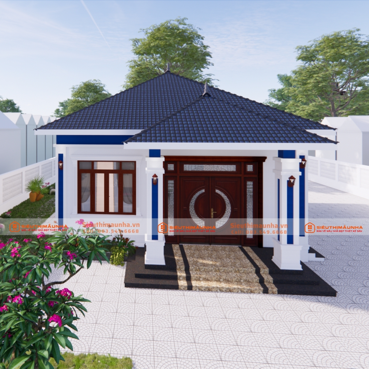 BG456 | Bản vẽ thiết kế mẫu nhà mái Nhật 1 tầng 3 phòng ngủ kích thước 9x13