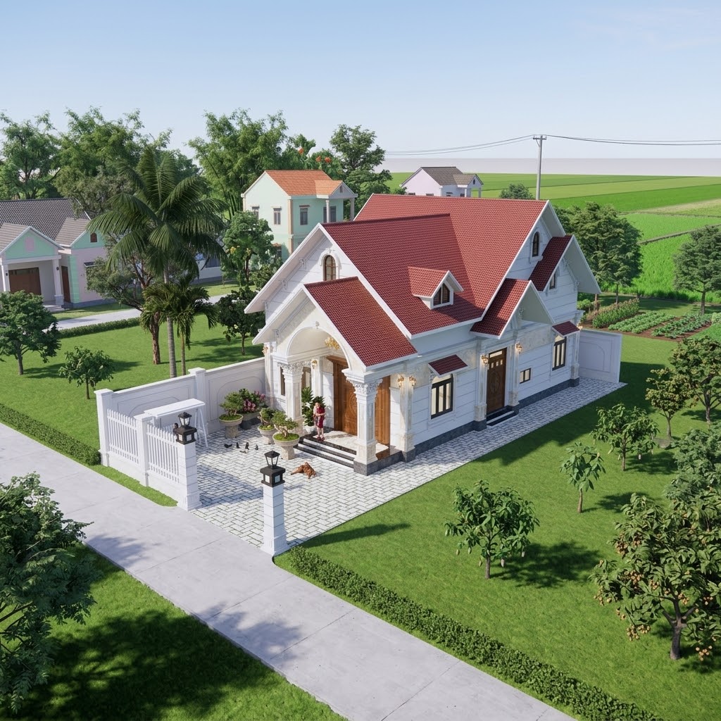 V906 | Bản vẽ Kiến trúc mẫu nhà mái Thái 1 tầng đẹp kích thước 10x17, 3 phòng ngủ.