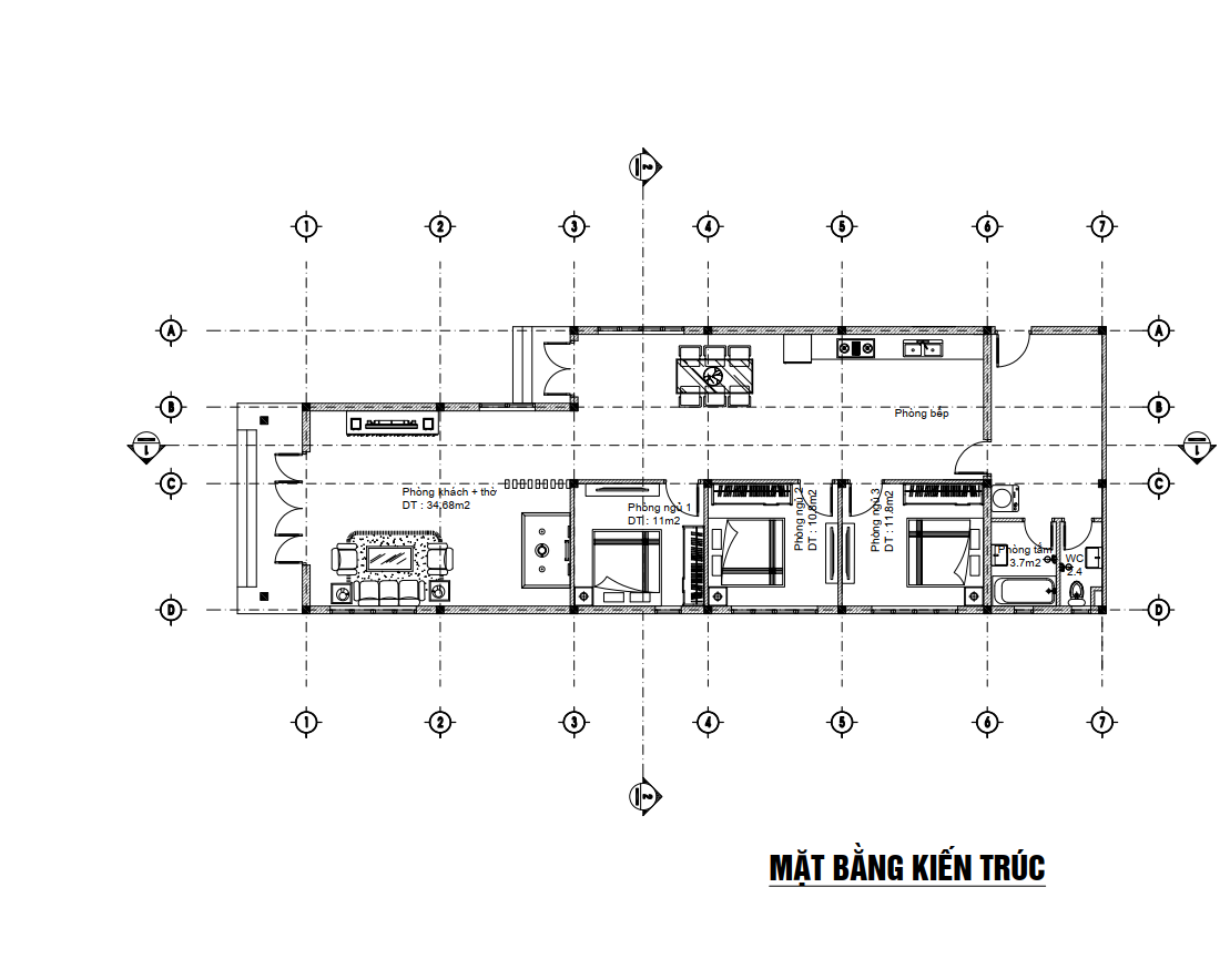 V332 | Bản vẽ thiết kế mẫu nhà mái Thái hiện đại 1 tầng 3 phòng ngủ, kích thước 7.5x21m, bản in A3 đẹp, phối cảnh 3D