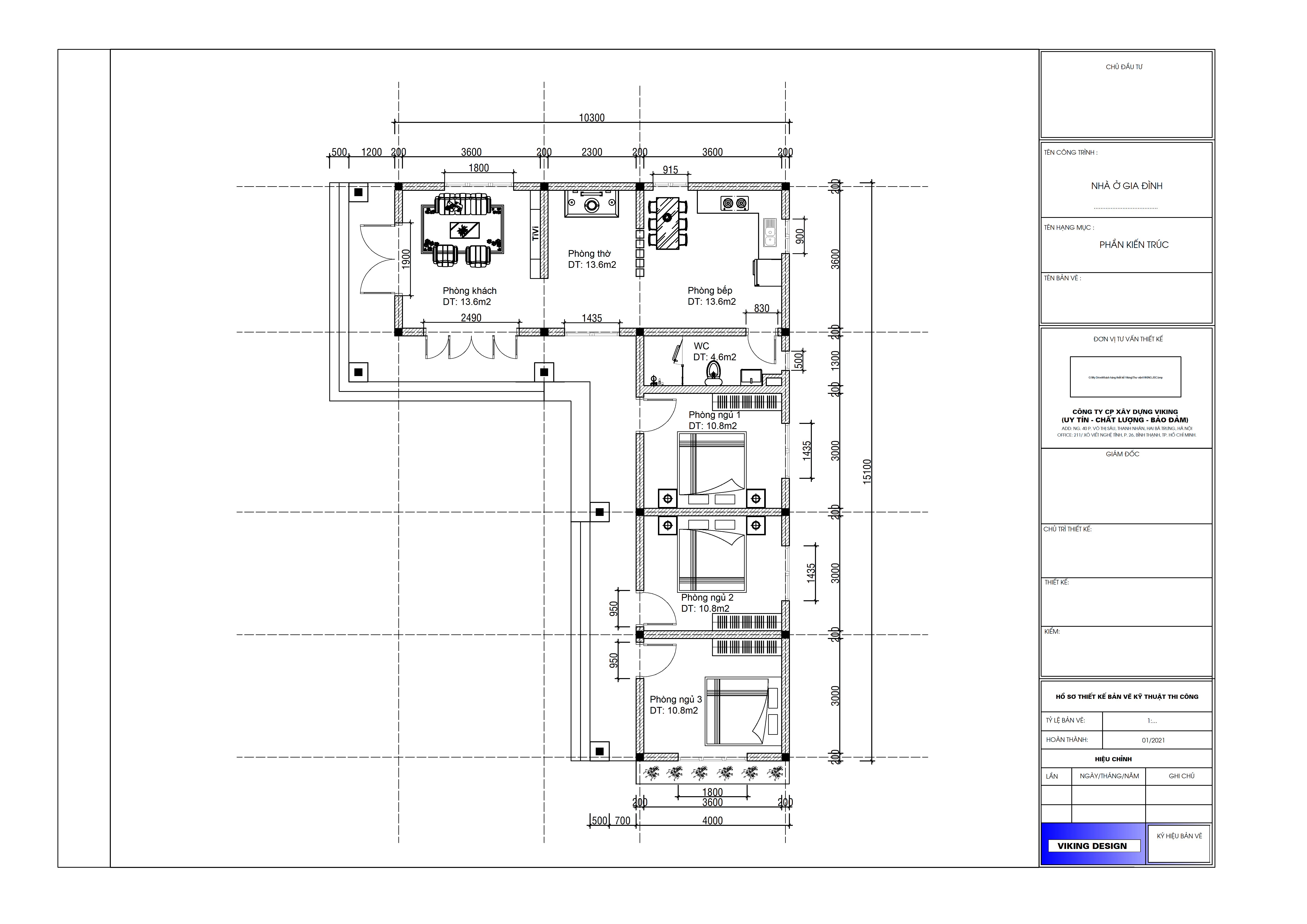 V419 | Bản vẽ thiết kế Full hồ sơ mẫu nhà chữ L mái Nhật 1 tầng 3 phòng ngủ, kích thước 10x15m, bản in A3 đẹp, phối cành 3D