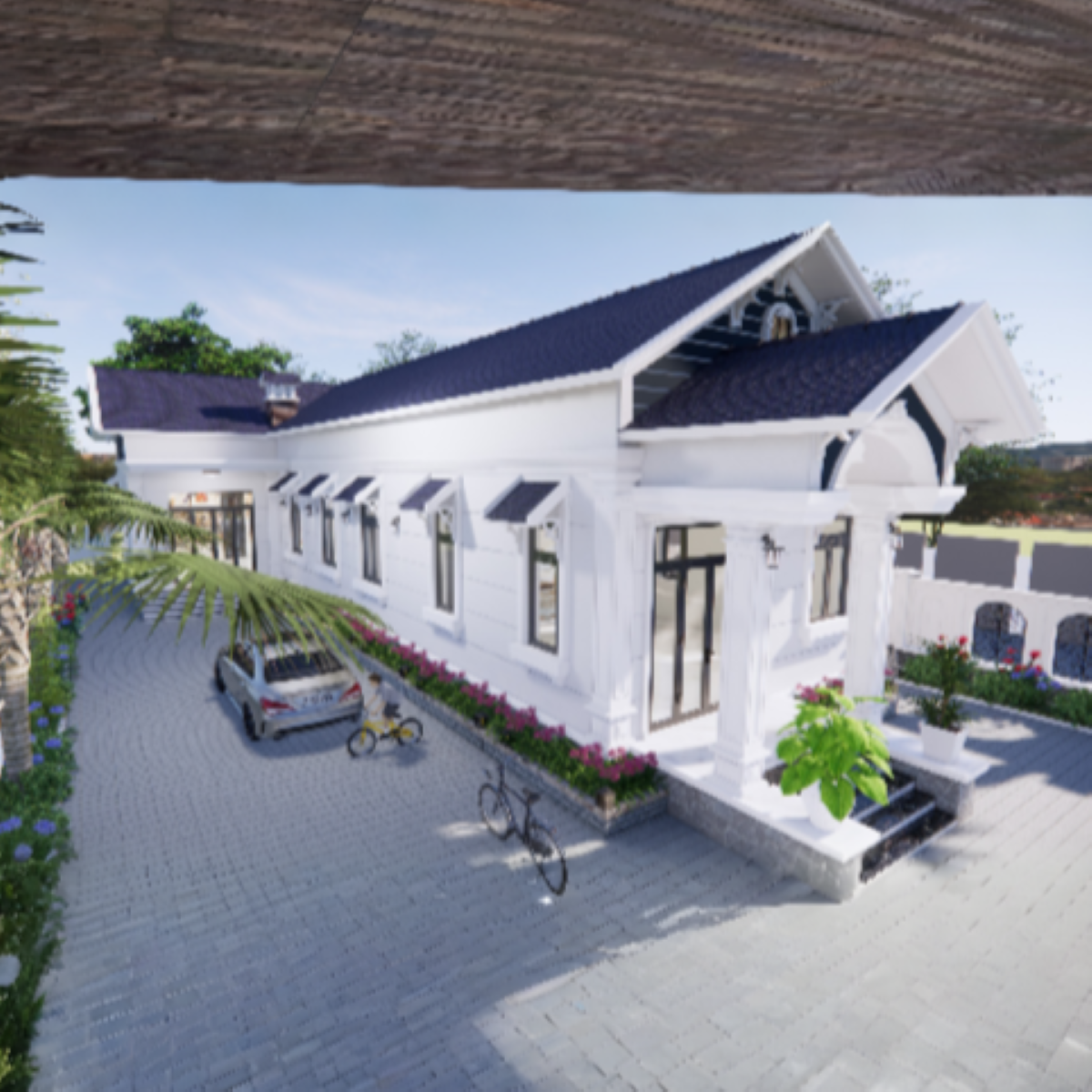 V376 | Bản vẽ thiết kế Full hồ sơ mẫu nhà mái Thái sang trọng 1 tầng 3 phòng ngủ, kích thước 11x24m, bản in A3 đẹp, phối cảnh 3D