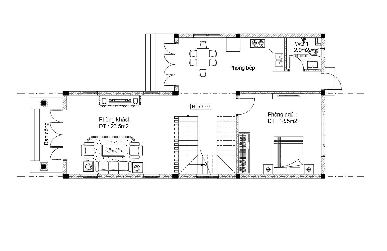 V418 | Mẫu thiết kế nhà mái Thái 2 tầng hiện đại 4 phòng ngủ kích thước 7,5x15m đầy đủ bản vẽ kiến trúc chi tiết.