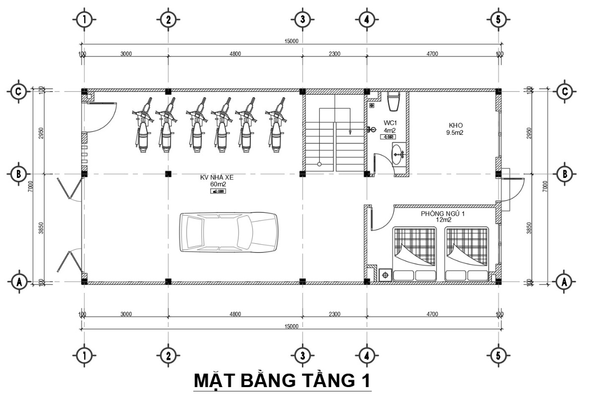 V932 | Bản vẽ thiết kế Full hồ sơ mẫu nhà phố hiện đại 3 tầng 3 phòng ngủ, kích thước 7x15m, in A3 đẹp, phối cảnh 3D