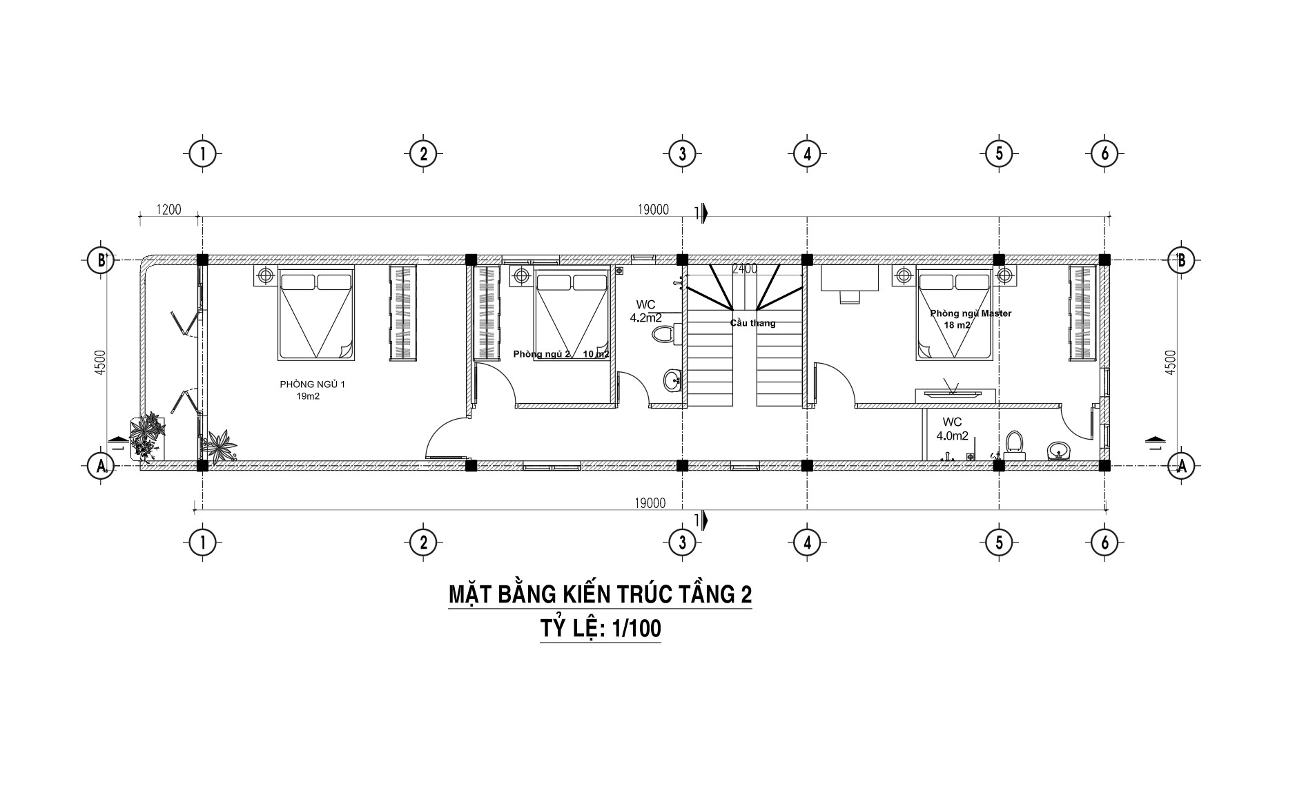 V697 | Bản vẽ thiết kế Full hồ sơ mẫu nhà phố 2 tầng 1 tum, 4 phòng ngủ 4 WC, kích thước 5x18m, bản in A3 đẹp, phối cảnh 3D