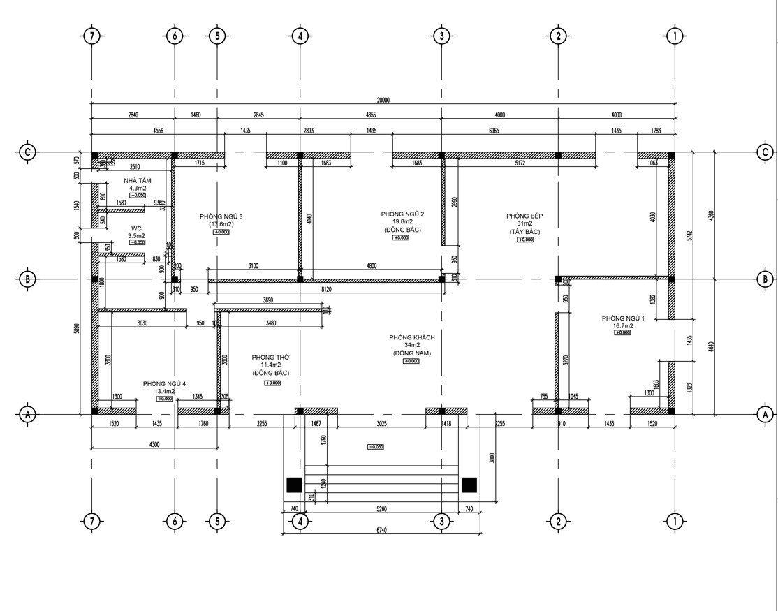 BG338 | Nhà cấp 4 mái Nhật 4 phòng ngủ hiện đại 20x9m, Ful bản vẽ kiến trúc, điện nước
