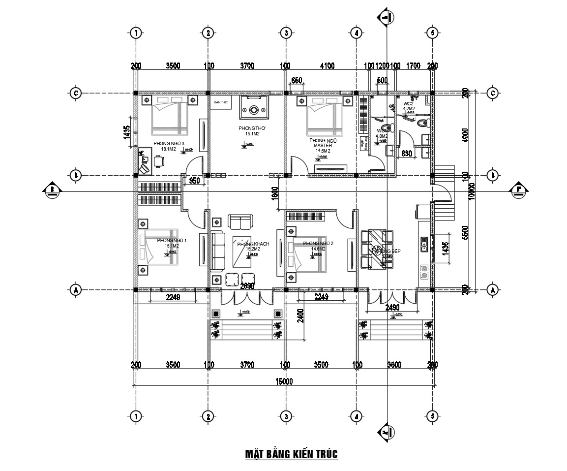 V355 | Bản vẽ thiết kế mẫu nhà cấp 4 mái Thái Tân cổ điển 4 phòng ngủ, kích thước 15x10m, bản in A3 đẹp, có phối cảnh 3D