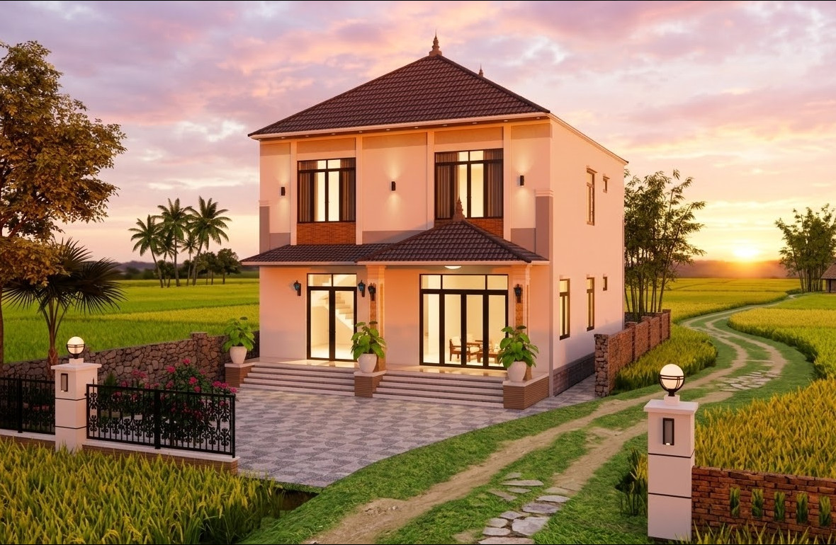 BG327 | Bản vẽ thiết kế sẵn mẫu nhà phố mái Nhật 2 tầng 5 phòng ngủ 10x10m