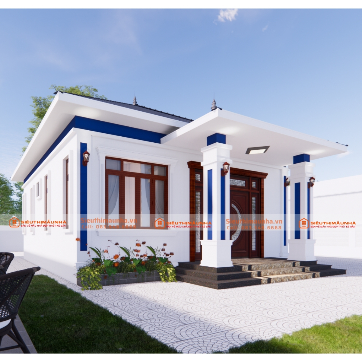 BG456 | Bản vẽ thiết kế mẫu nhà mái Nhật 1 tầng 3 phòng ngủ kích thước 9x13