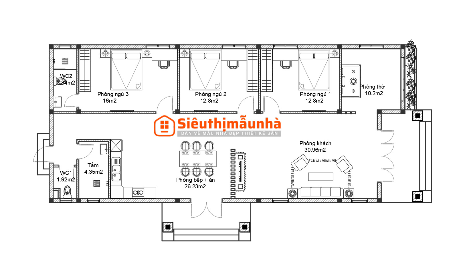 V900 | Bản vẽ thiết kế mẫu nhà 1 tầng mái Nhật kích thước 8x18m, 3 phòng ngủ đầy đủ bản vẽ kỹ thuật