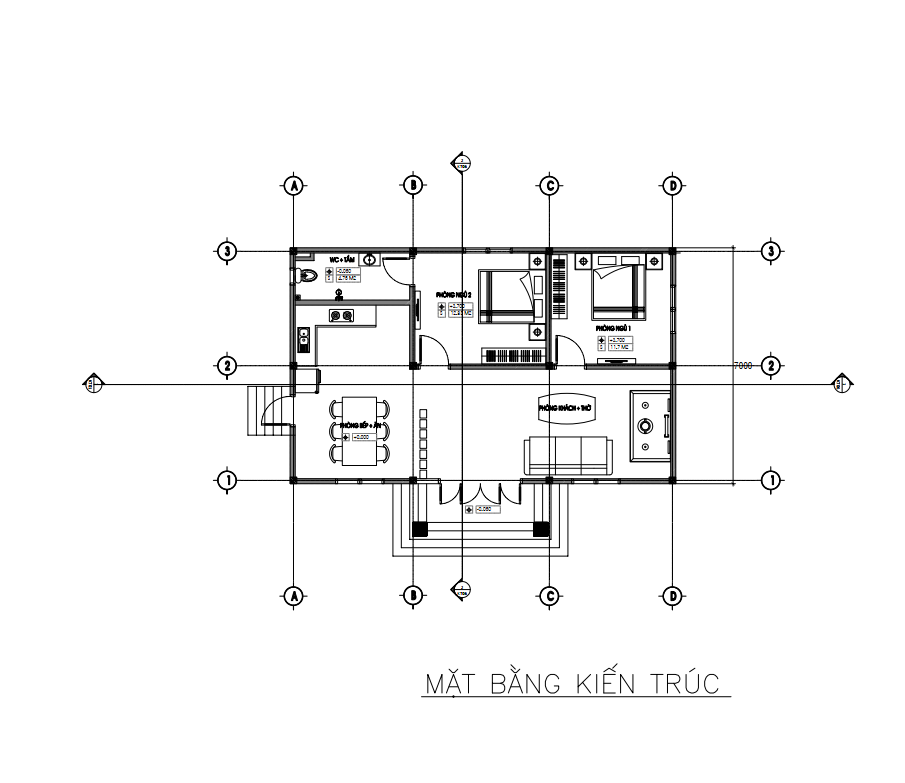 V330 | Bản vẽ thiết kế mẫu nhà cấp 4 mái Thái nhỏ gọn, 2 phòng ngủ, kích thước 11.5x7m, bản in A3 đẹp, có phối cảnh 3D