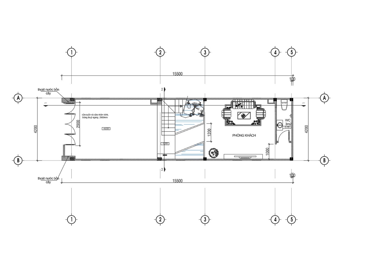 V522 | Bản vẽ thiết kế Full hồ sơ mẫu nhà phố 3 tầng 1 tum, kích thước 4.2x15.5m, 3 phòng ngủ, bản in A3 đẹp, phối cảnh 3D