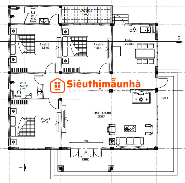 V922 | Mẫu nhà vườn mái Nhật 1 tầng hiện đại 3 phòng ngủ kích thước 12,5x12m
