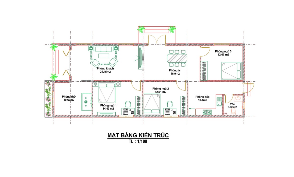V686 | Bản vẽ thiết kế Full hồ sơ mẫu nhà phố hiện đại 1 tầng 3 phòng ngủ, kích thước 7x18m, bản in A3 đẹp, phối cảnh 3D