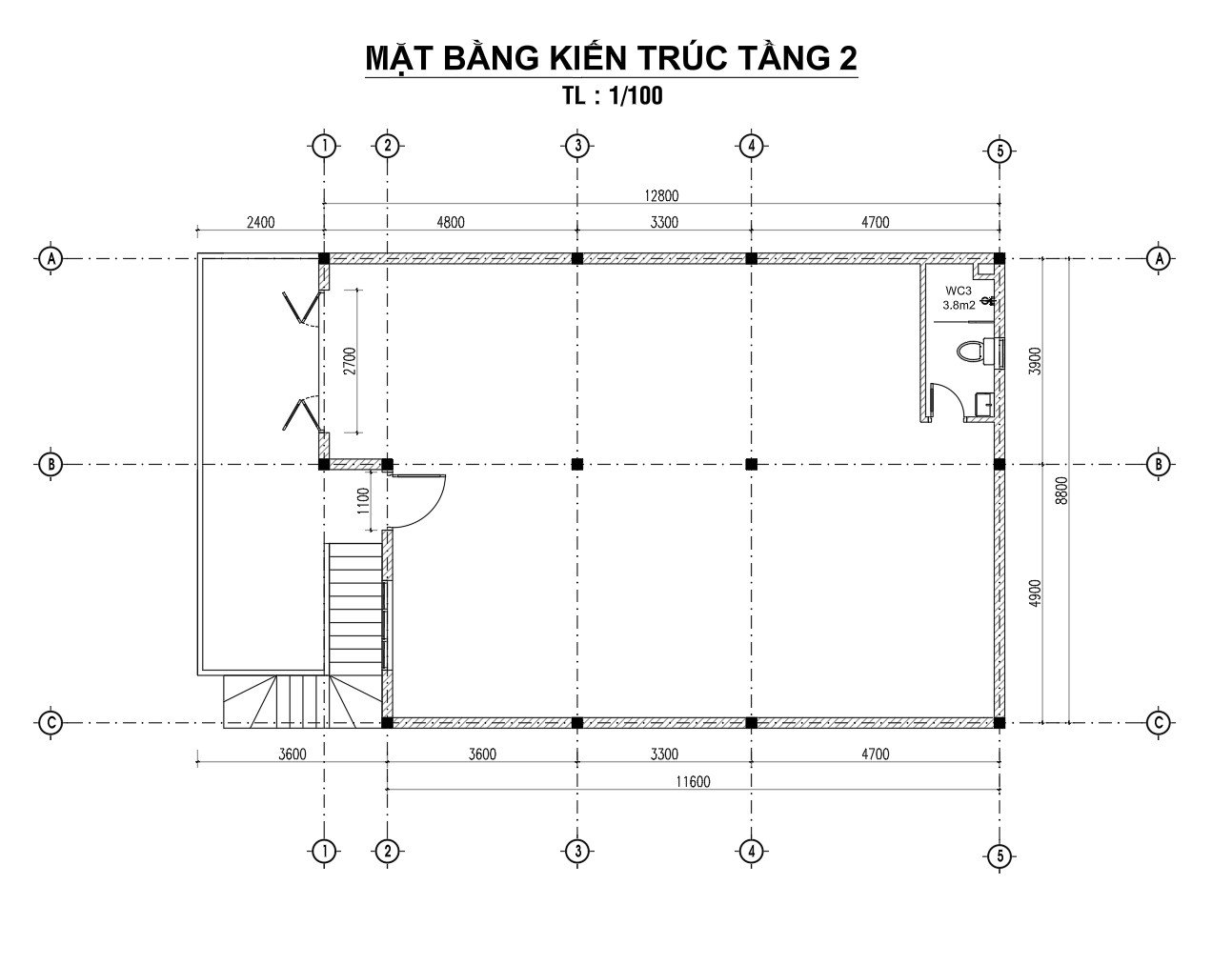 V788 | Bản vẽ thiết kế Mặt Bằng mẫu nhà mái Nhật 2 tầng, 3 phòng ngủ, kích thước 8x15m, không gian mở tầng 2, in A3 đẹp