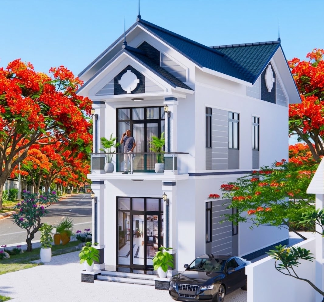 V418 | Mẫu thiết kế nhà mái Thái 2 tầng hiện đại 4 phòng ngủ kích thước 7,5x15m đầy đủ bản vẽ kiến trúc chi tiết.