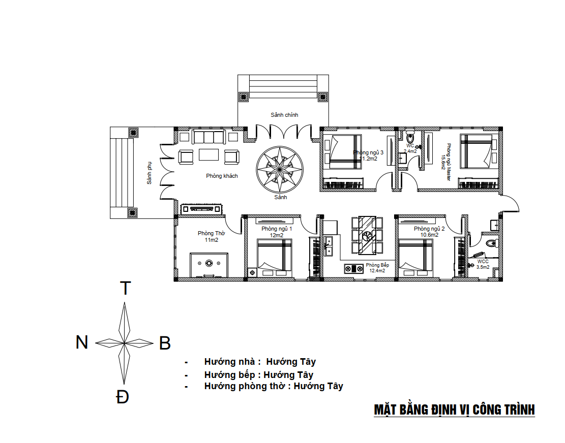 V322 | Bản vẽ thiết kế mẫu nhà mái Thái Tân cổ điển 1 tầng 4 phòng ngủ, kích thước 17x8m, bản in A3 đẹp, phối cảnh 3D
