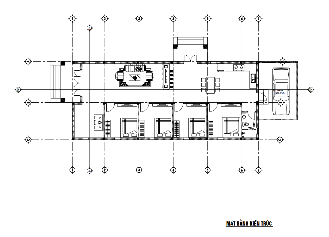 V335 | Bản vẽ thiết kế mẫu nhà mái Thái tân cổ điển, 1 tầng 4 phòng ngủ, kích thước 8x19m, bản in A3 đẹp, có phối cảnh 3D
