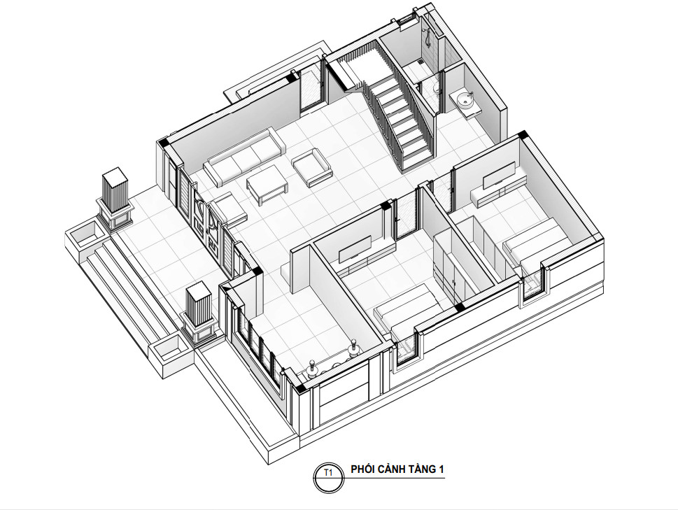 M032026 | Mẫu nhà mái Nhật hiện đại 2 tầng 4 phòng ngủ kích thước 9x9,7m