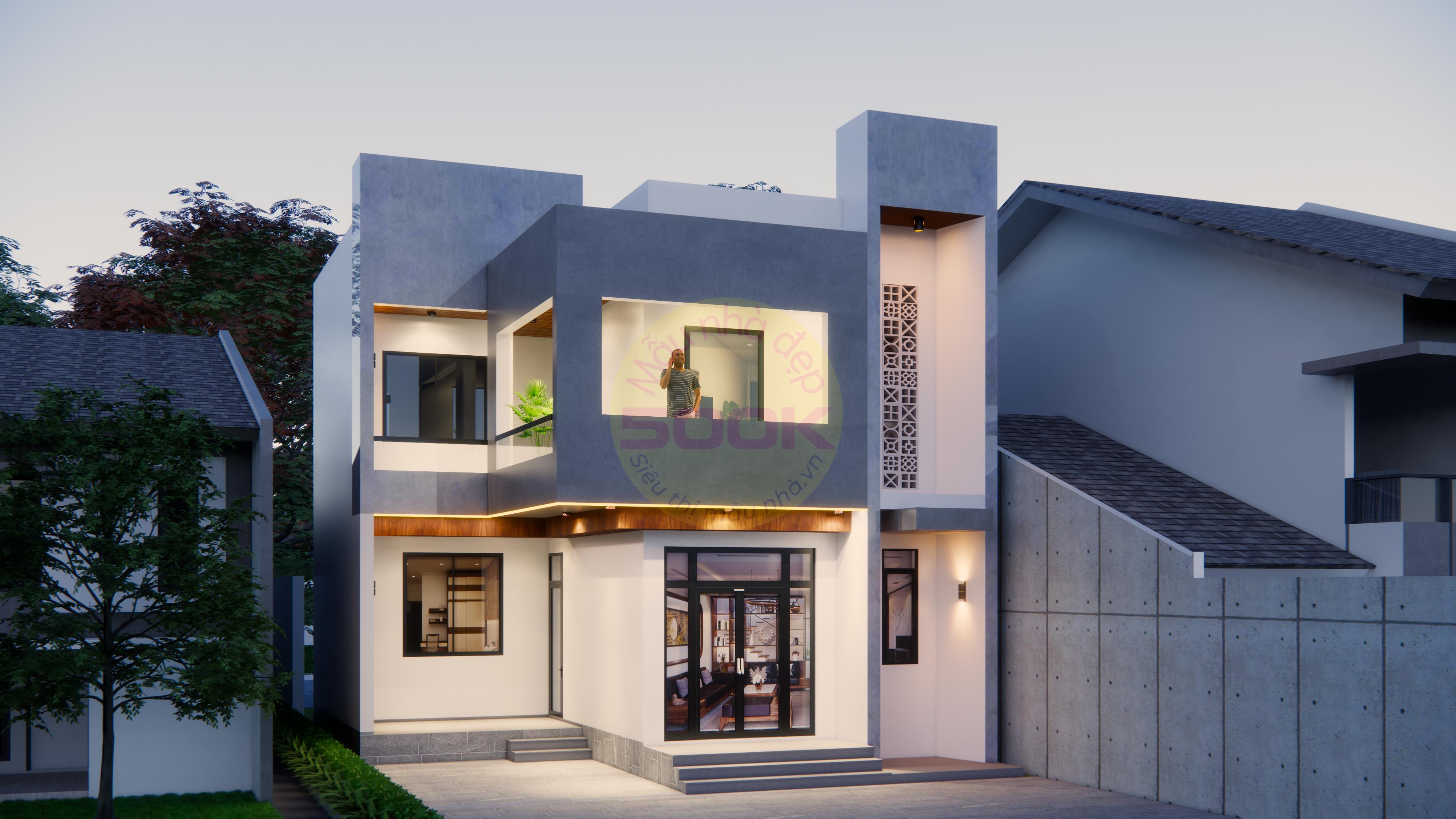 Nhà phố hiện đại độc đáo 2 tầng 3 phòng ngủ khuôn đất chéo kích thước 8,5×10,6m | NP536