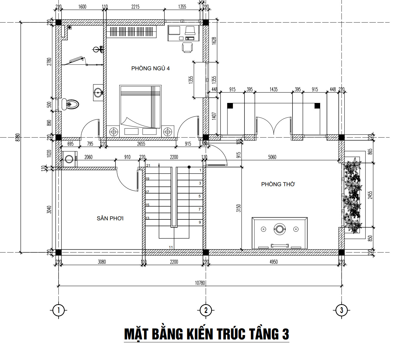 BG291 | Nhà mái Thái 3 tầng 5 phòng ngủ kích thước 9x12m