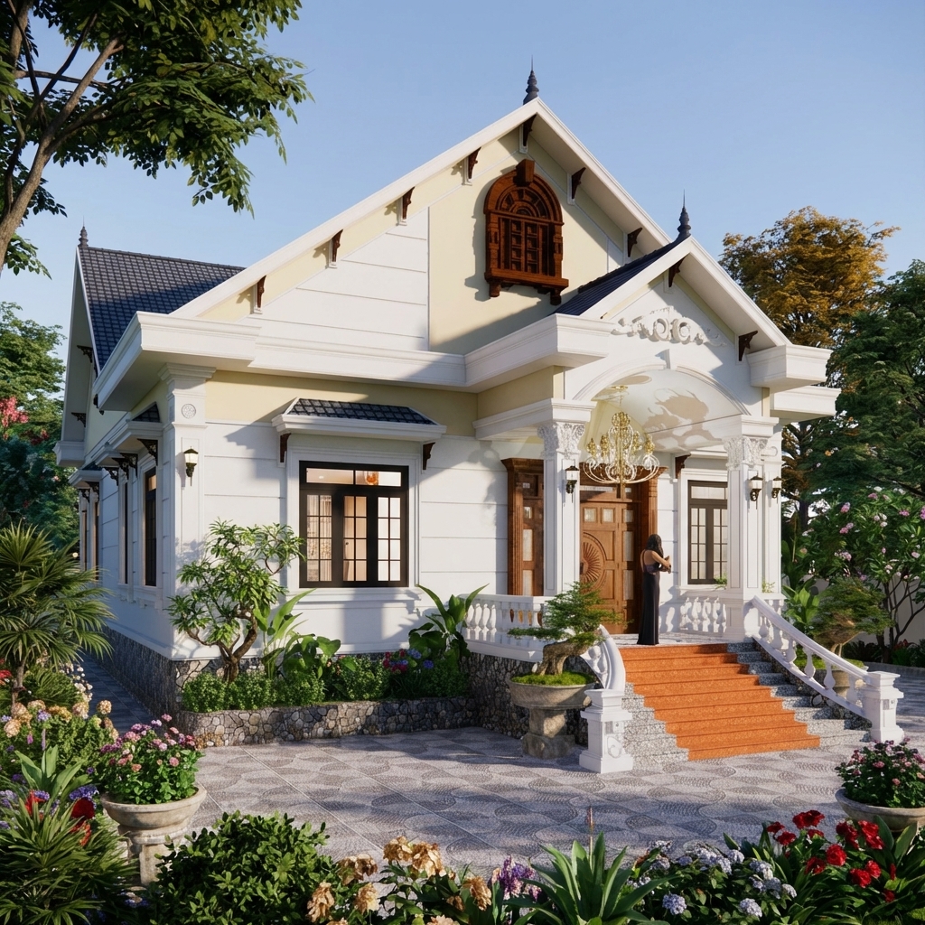 V775 | Bản vẽ thiết kế Kiến trúc, Kết cấu mái nhà mái Thái tân cổ điển, 1 tầng, kích thước 12x23m, 4 phòng ngủ, in A3 đẹp