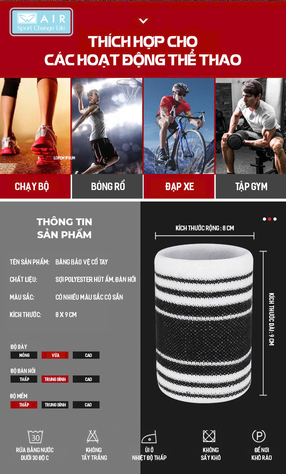 Băng chặn mồ hôi tay - siêu thấm hút mồ hôi- CMHT02