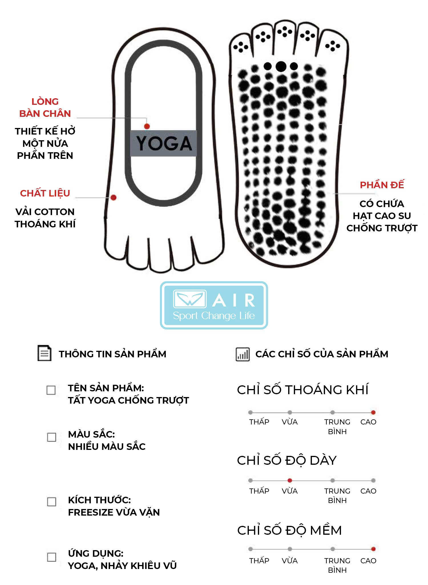 Tất Yoga xỏ ngón silicone chống trượt A1