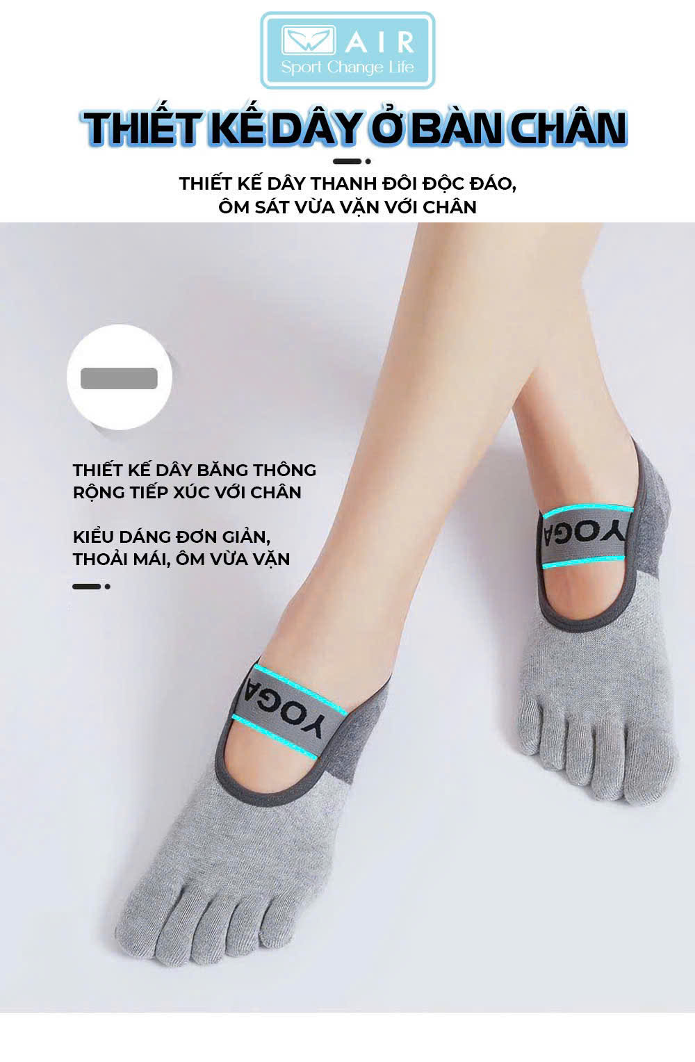 Tất Yoga xỏ ngón silicone chống trượt A1