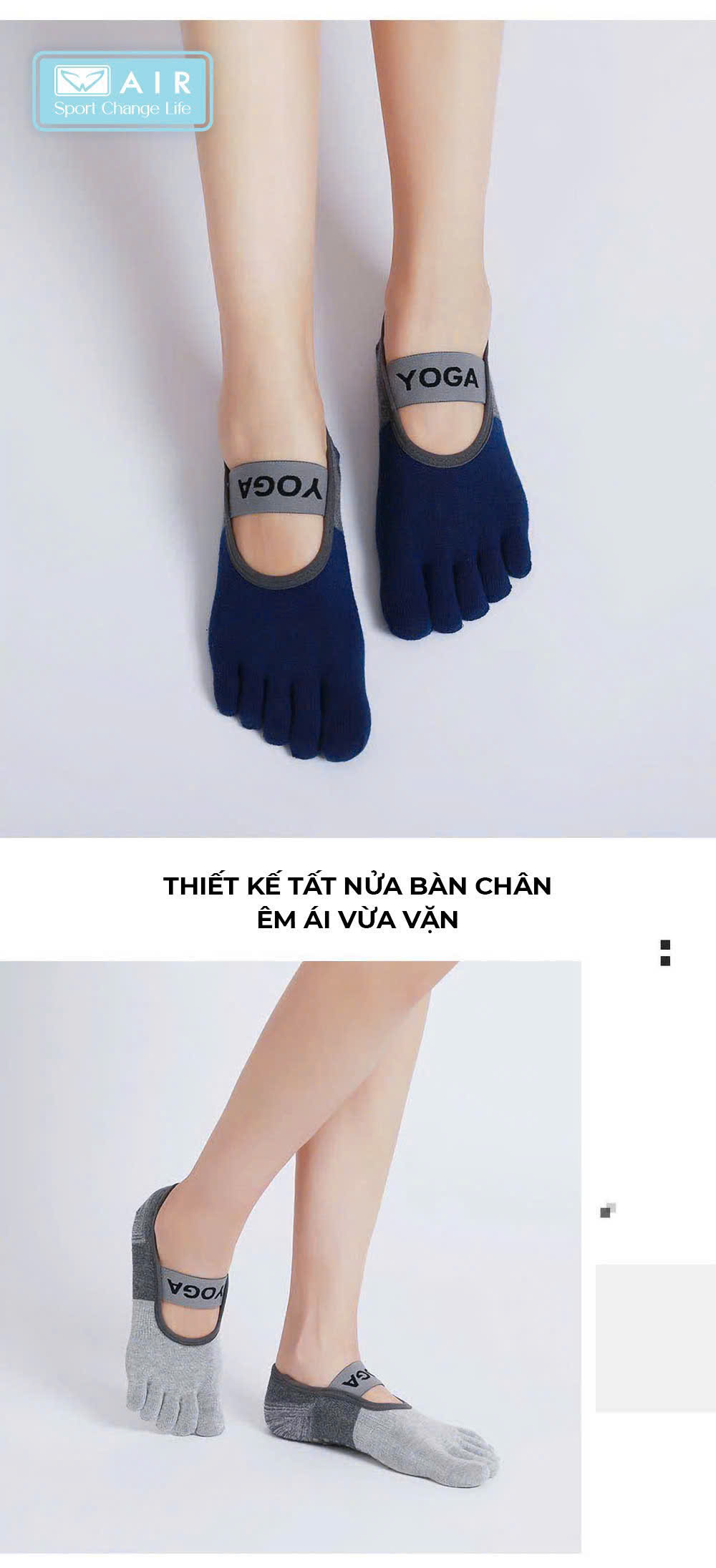 Tất Yoga xỏ ngón silicone chống trượt A1