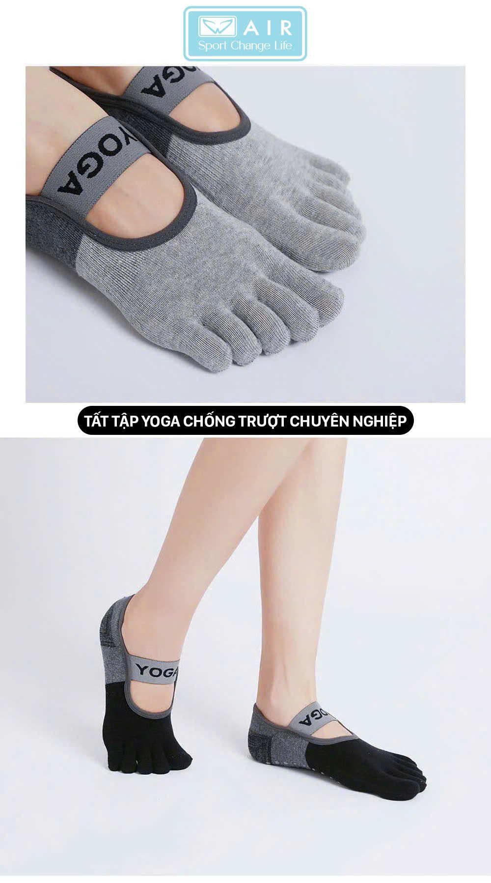 Tất Yoga xỏ ngón silicone chống trượt A1