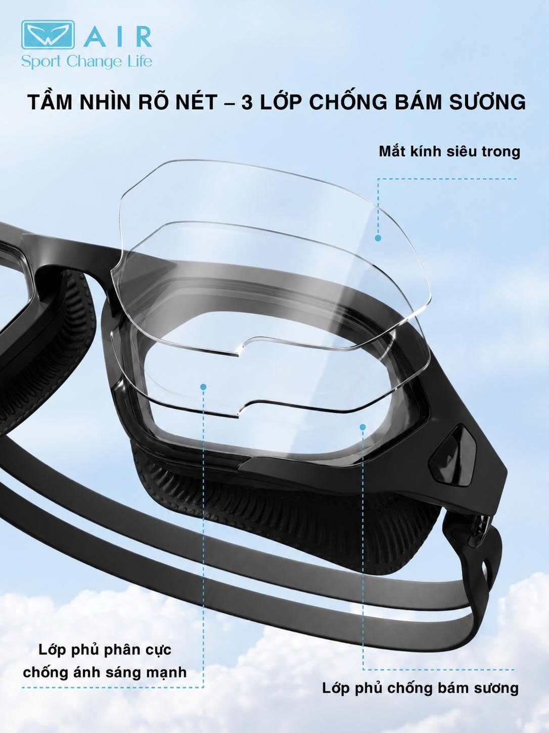 Kính Bơi A9 chống nước 100% + chống sương mờ