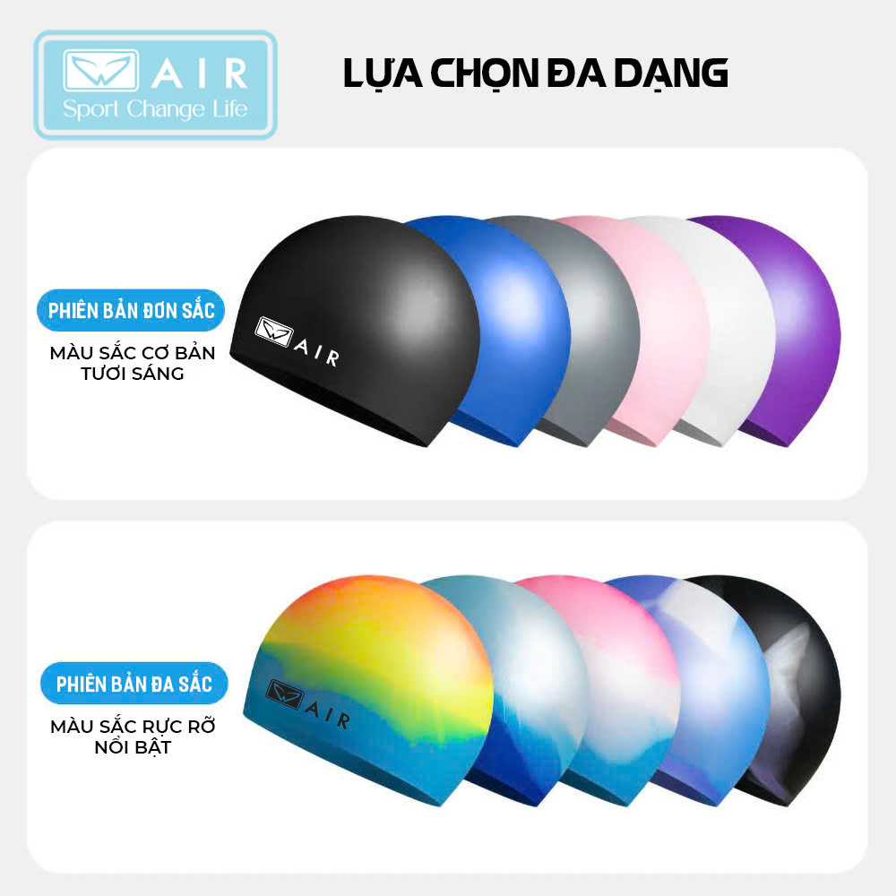 Mũ bơi silicone đa sắc màu nam nữ