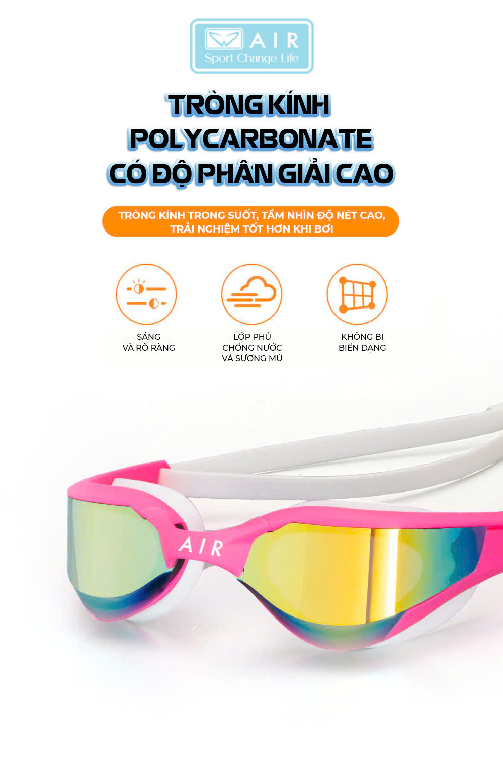Kính bơi không đau mắt - chống sương mù - chống tia UV- AIR300