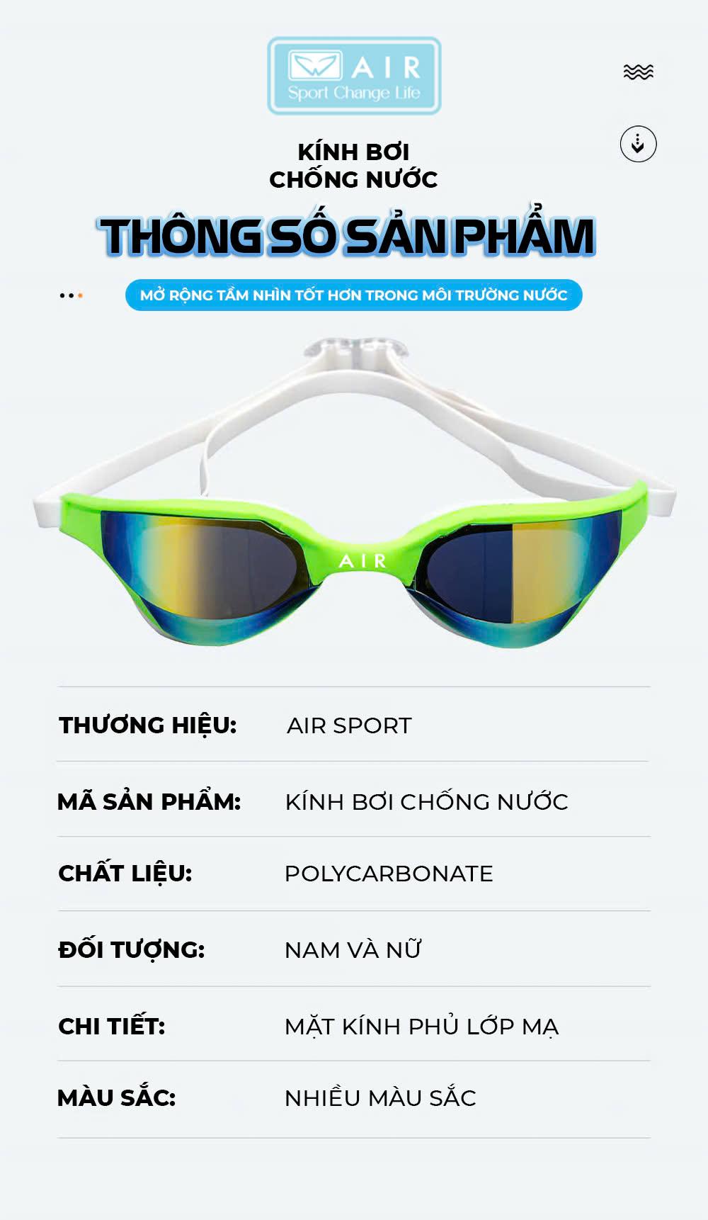 Kính bơi không đau mắt - chống sương mù - chống tia UV- AIR300
