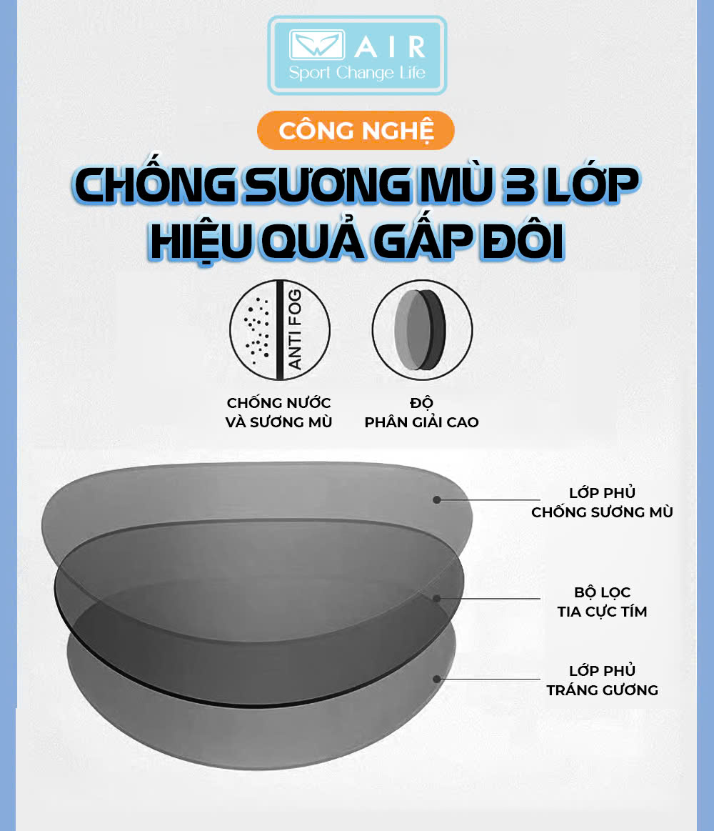Kính Bơi AIR 800 chống tia UVA+ UVB, chống nước 100%