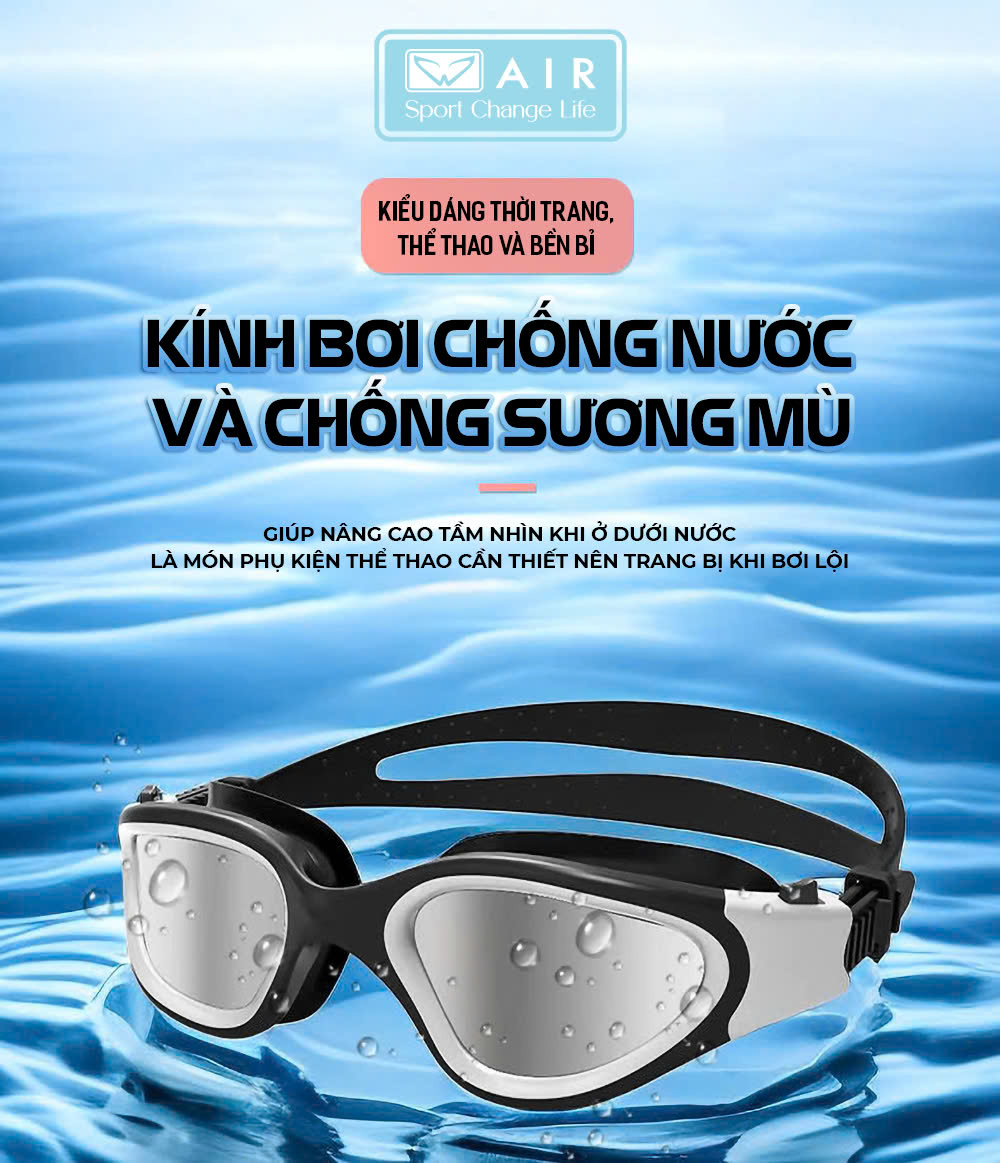 Kính Bơi Nam Nữ AIR800 không gây đau mắt, chống sương mờ, chống nước, chống tia UV