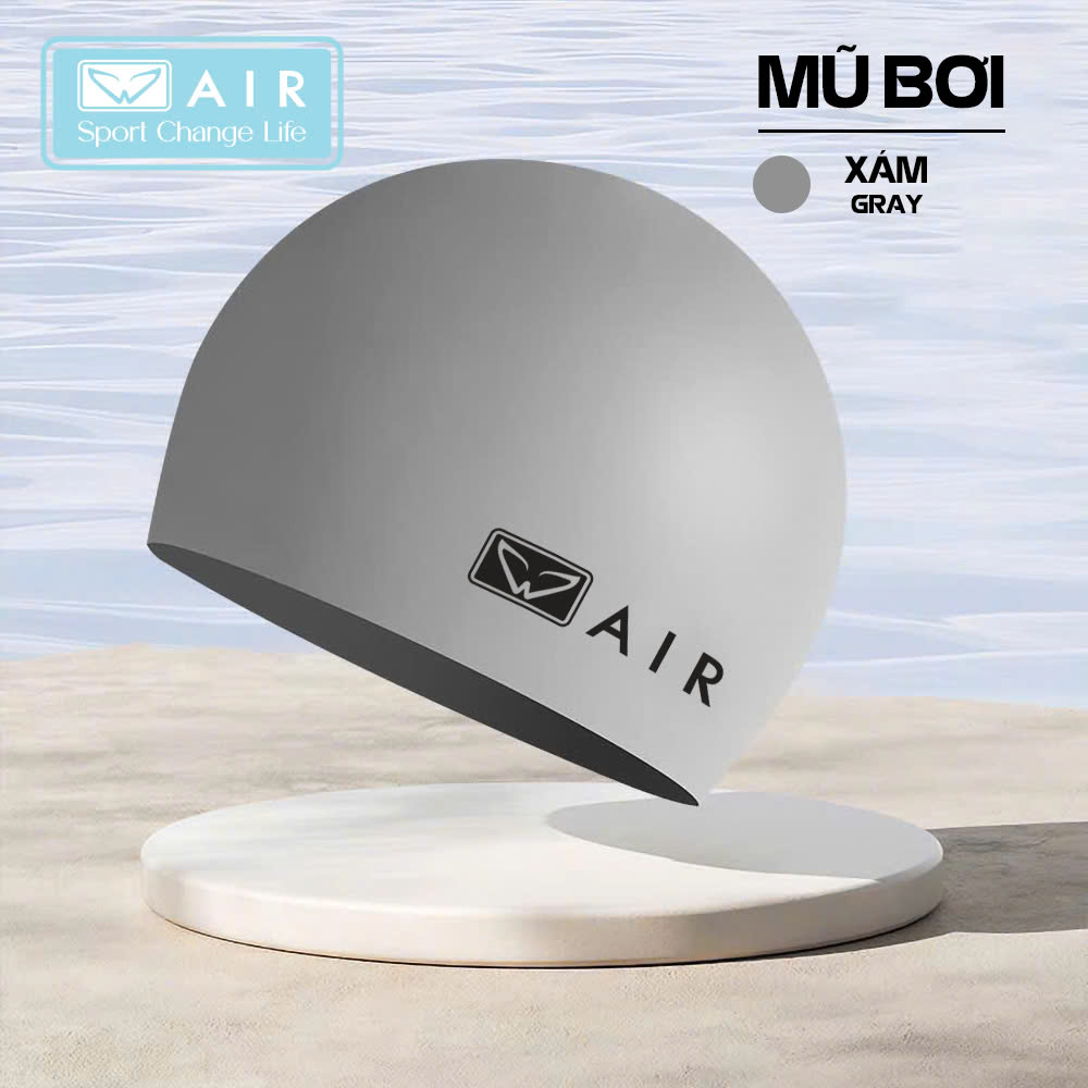 Mũ bơi silicone màu đen trơn