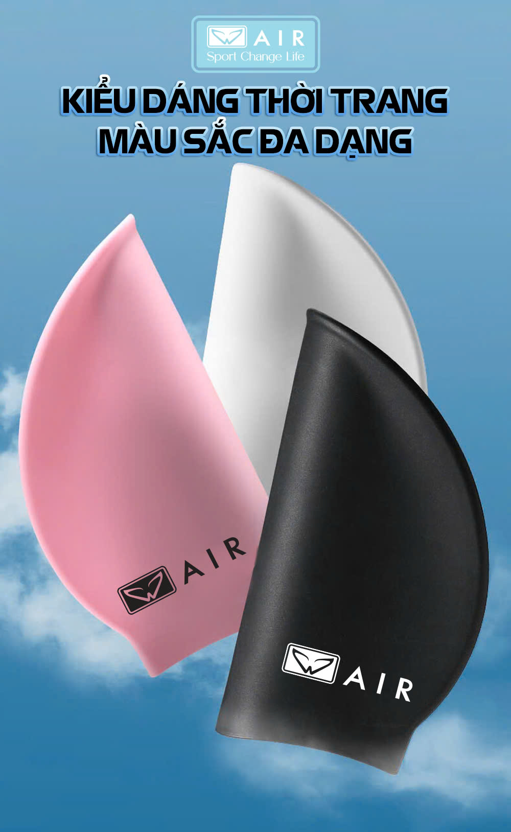 Mũ bơi silicone màu đen trơn