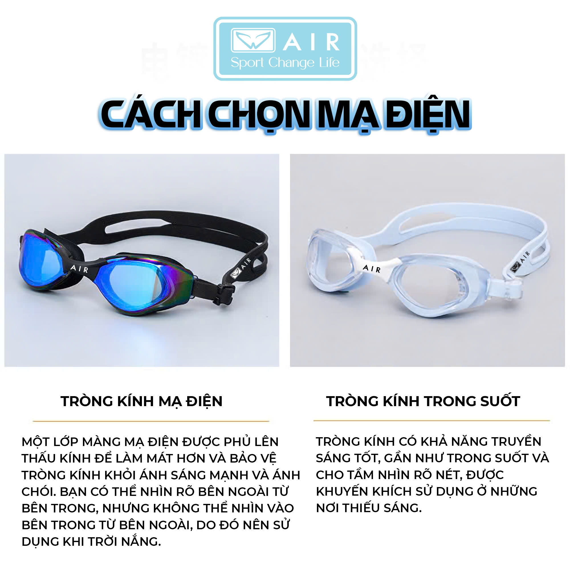 Kính bơi nam nữ AIR700 tráng gương chống tia UVA + UVB