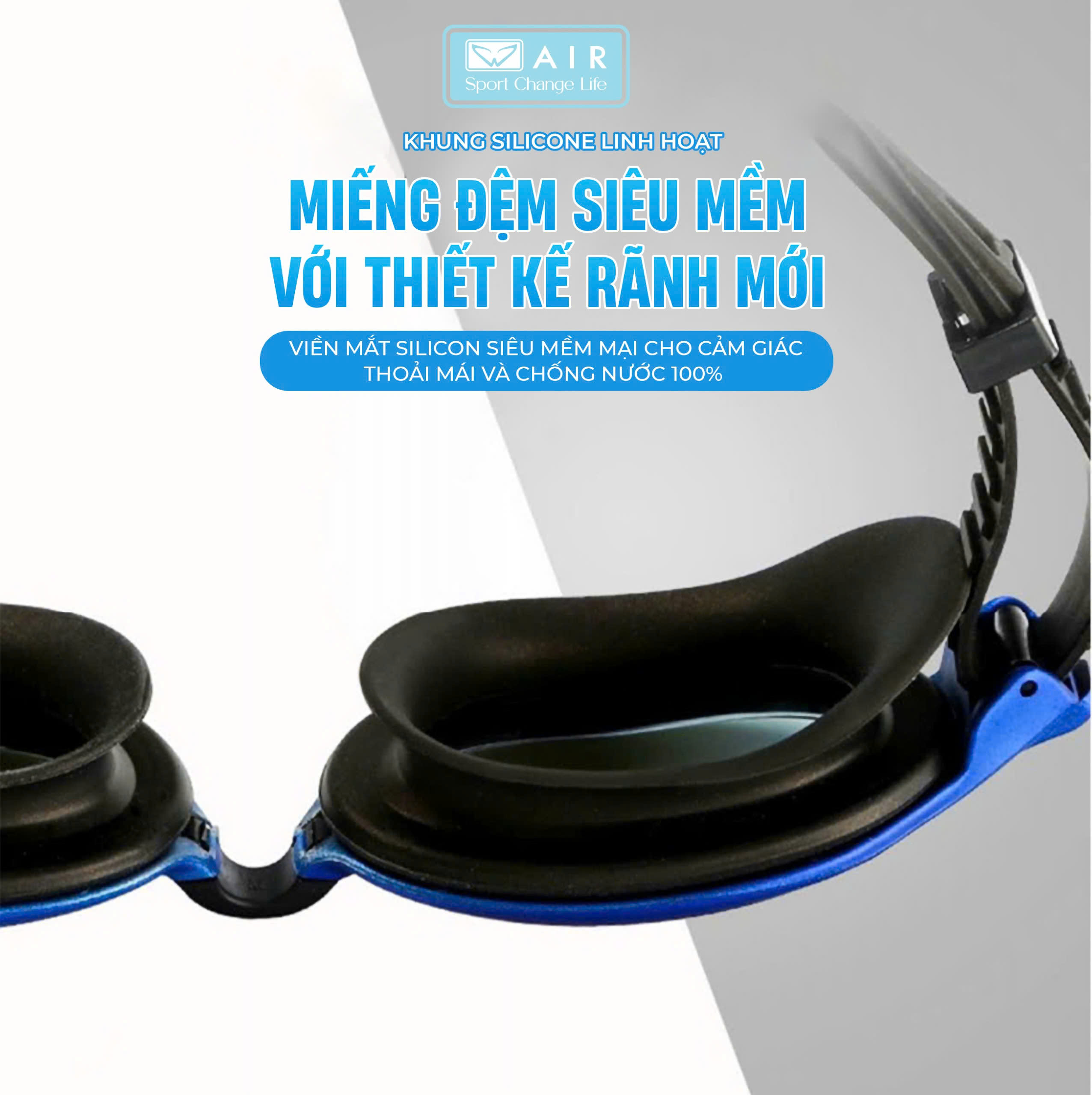 Kính bơi cho người cận thị AIR005 chống tia UV, chống nước 100%, chống sương mờ