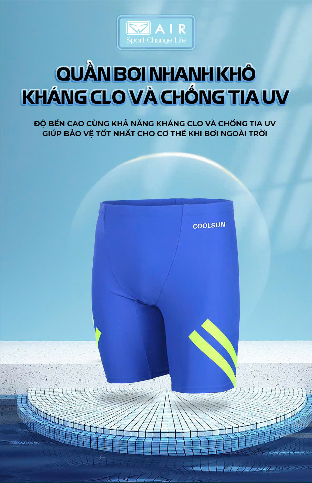 Quần bơi dài cho nam, kháng CLO, mềm mại, thoáng khi
